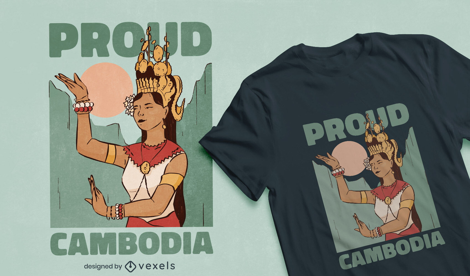 Diseño tradicional de camiseta de mujer de camboya.