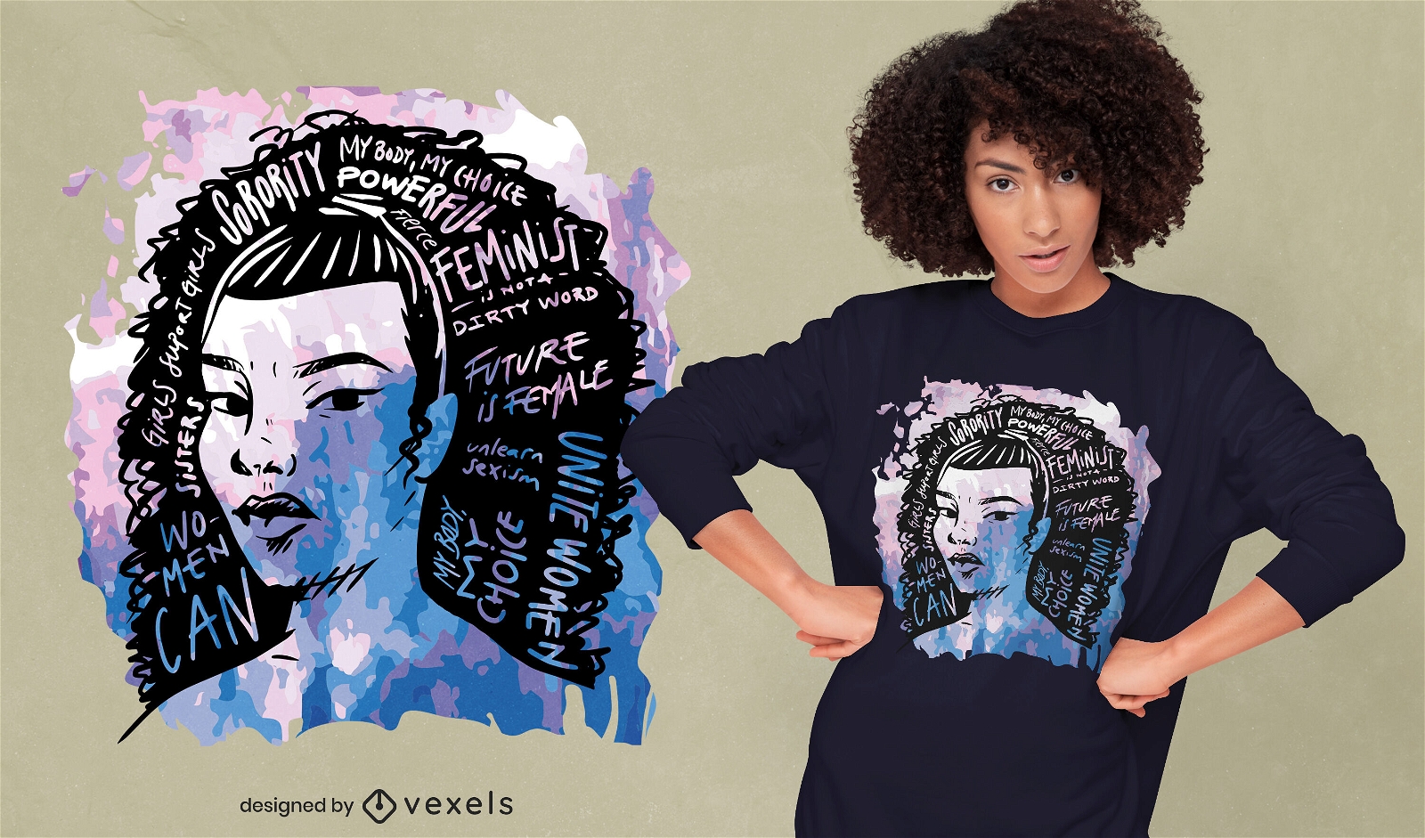 Diseño de camiseta de citas de chica feminista.