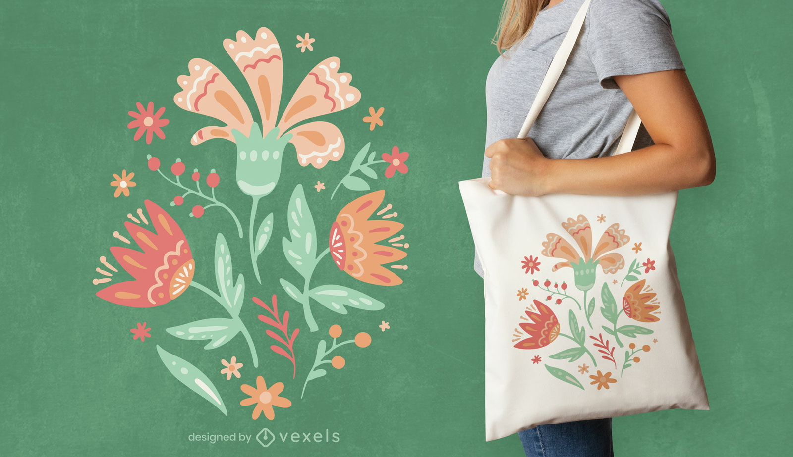 Diseño de bolso tote floral con flores silvestres