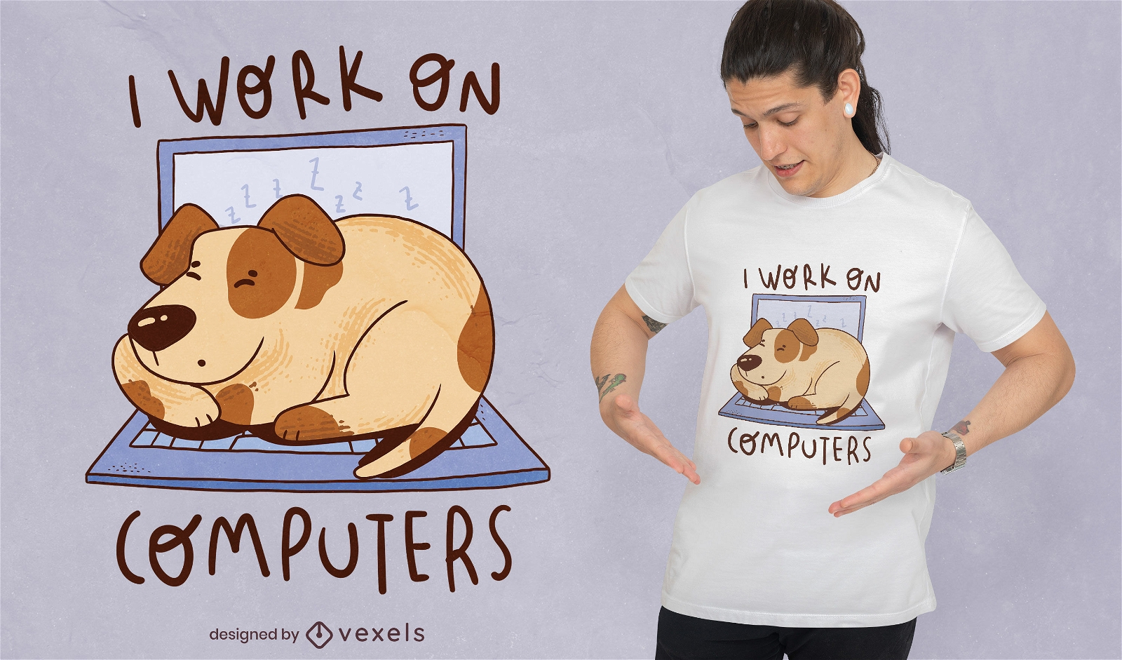Design de camiseta de cachorro e computador