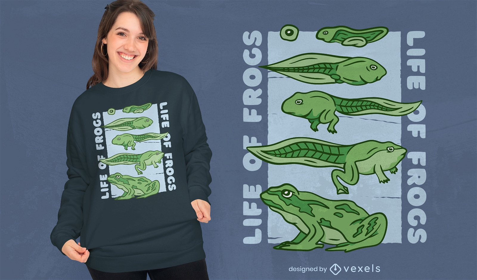 Diseño de camiseta de evolución de rana.
