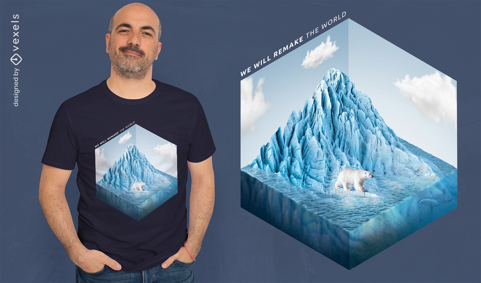 Animal oso polar en camiseta iceberg psd