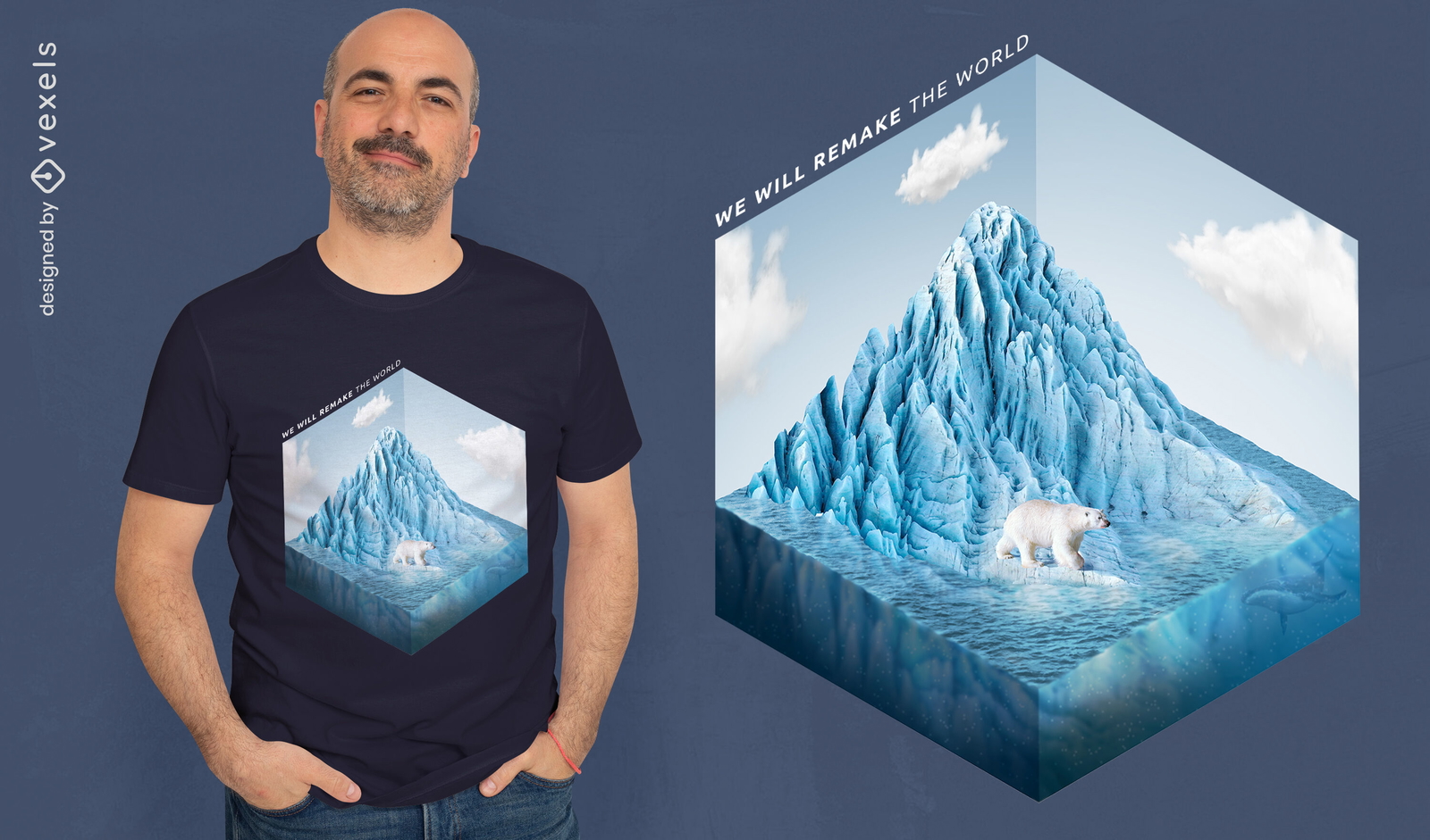 Polar bear animal in iceberg t-shirt psd