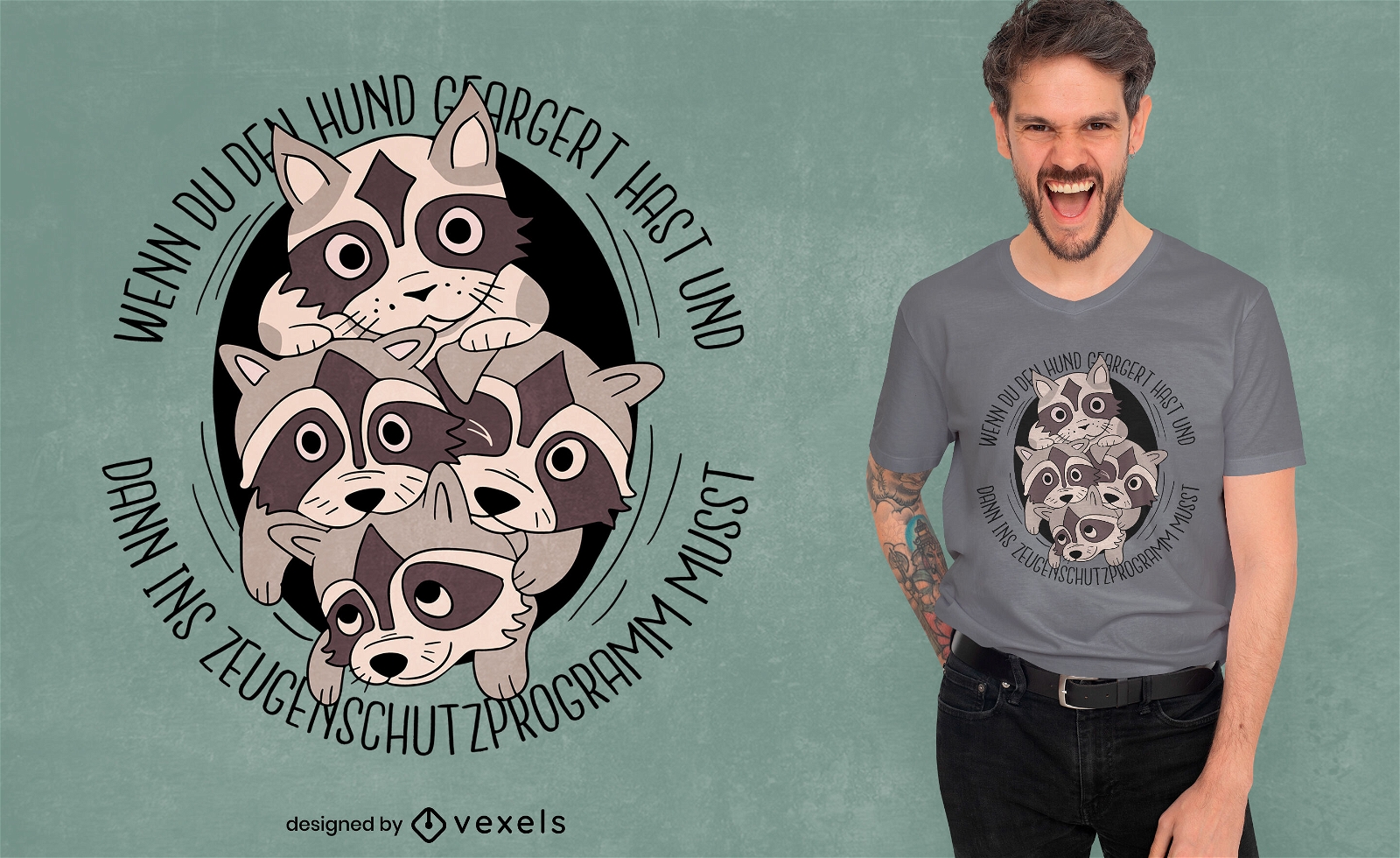 Raccon-Familie und Katzen-T-Shirt-Design