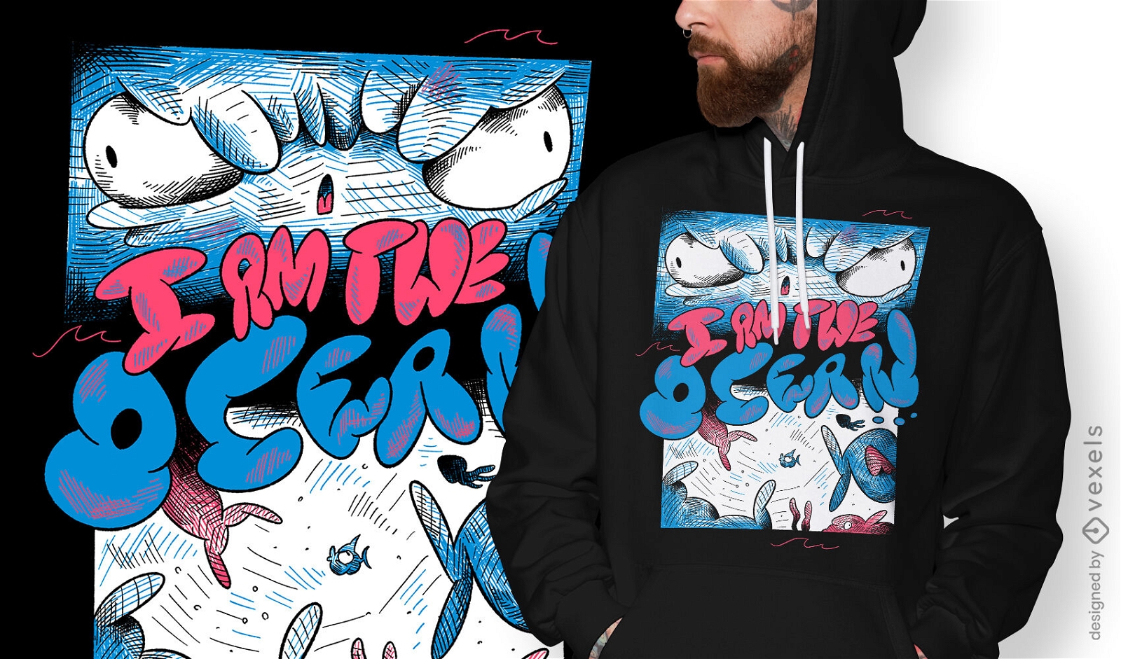 Diseño de camiseta de boceto de océano animal de pez pequeño