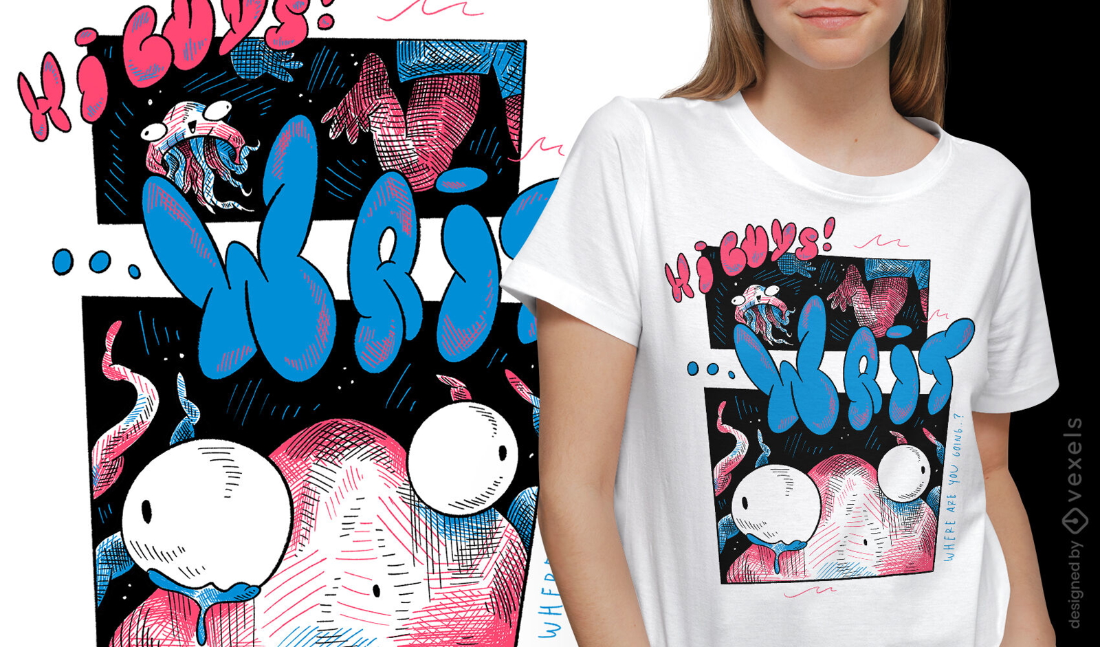 Design de t-shirt de esboço do oceano de água-viva