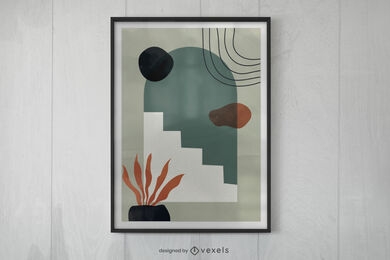 House stairs and plant abstract poster psd