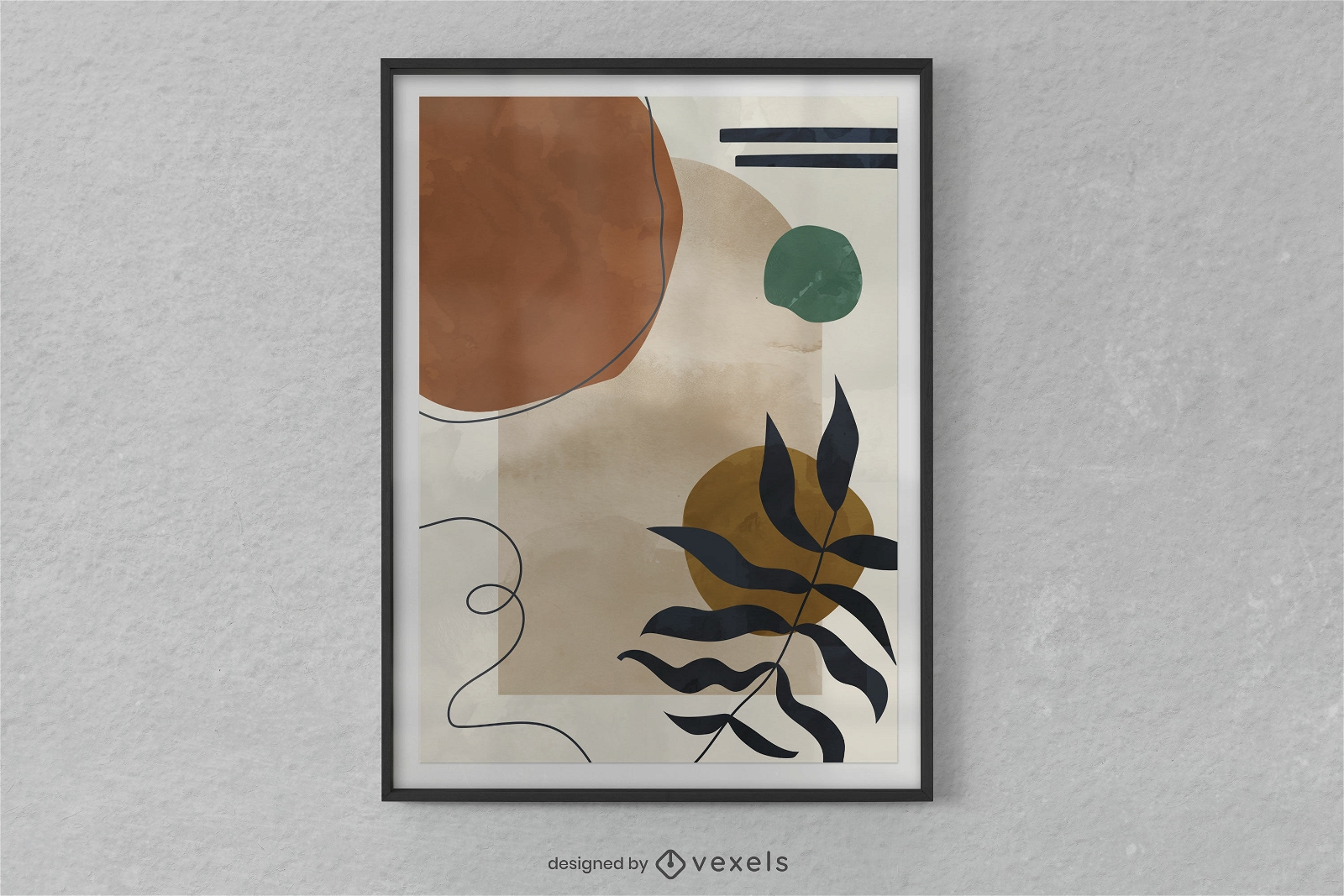 Plant leaves and abstract shapes poster psd
