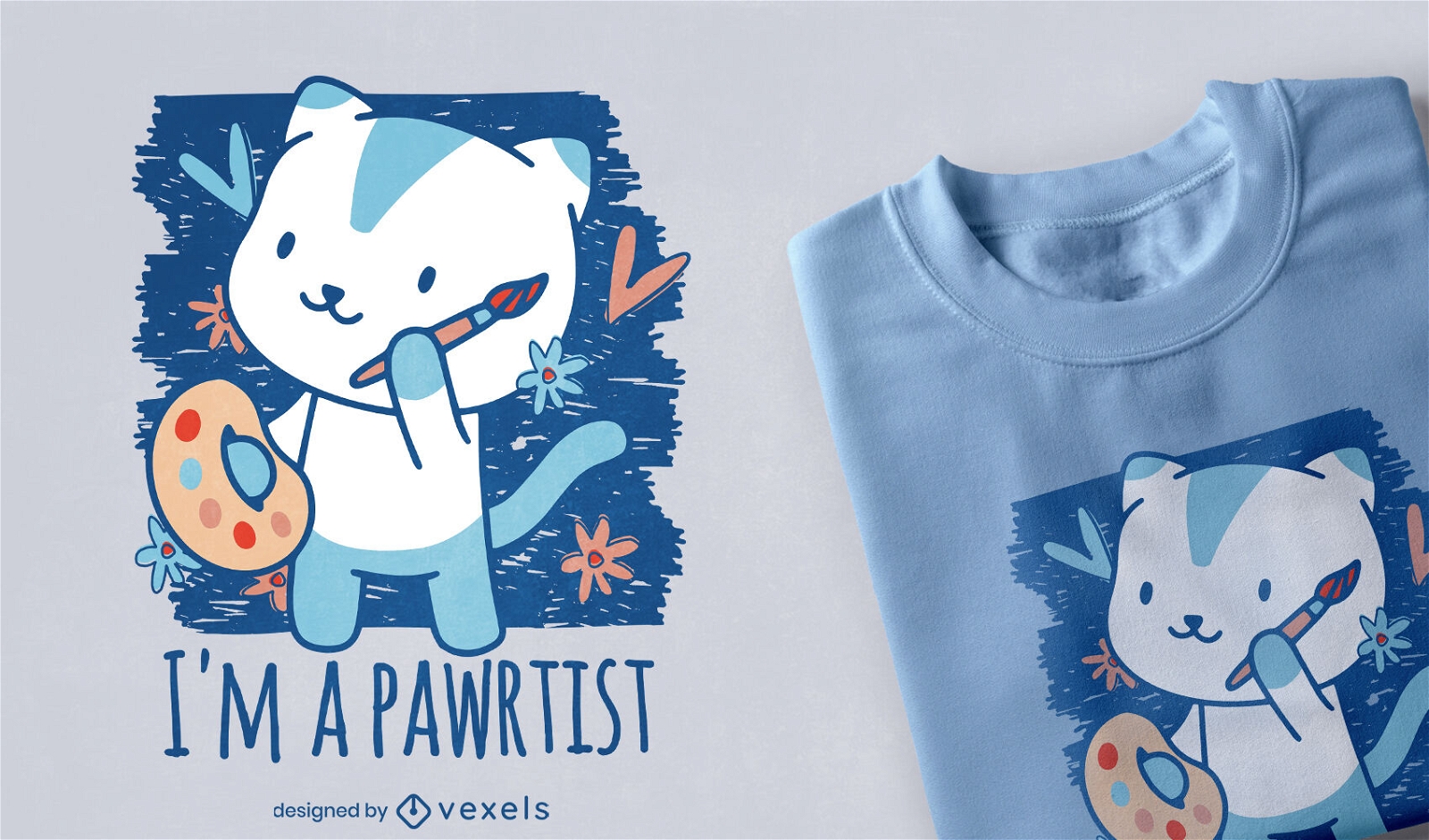 Diseño lindo de la camiseta del artista del gato de Pawrtist