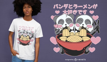 Pandas comendo design de camiseta de ramen