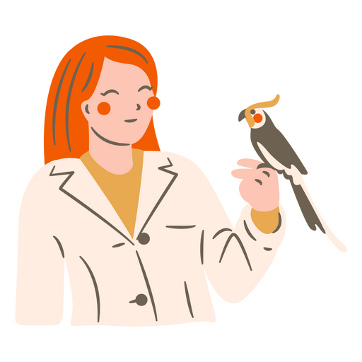 Mulher Veterinária com Pássaro Desenho PNG