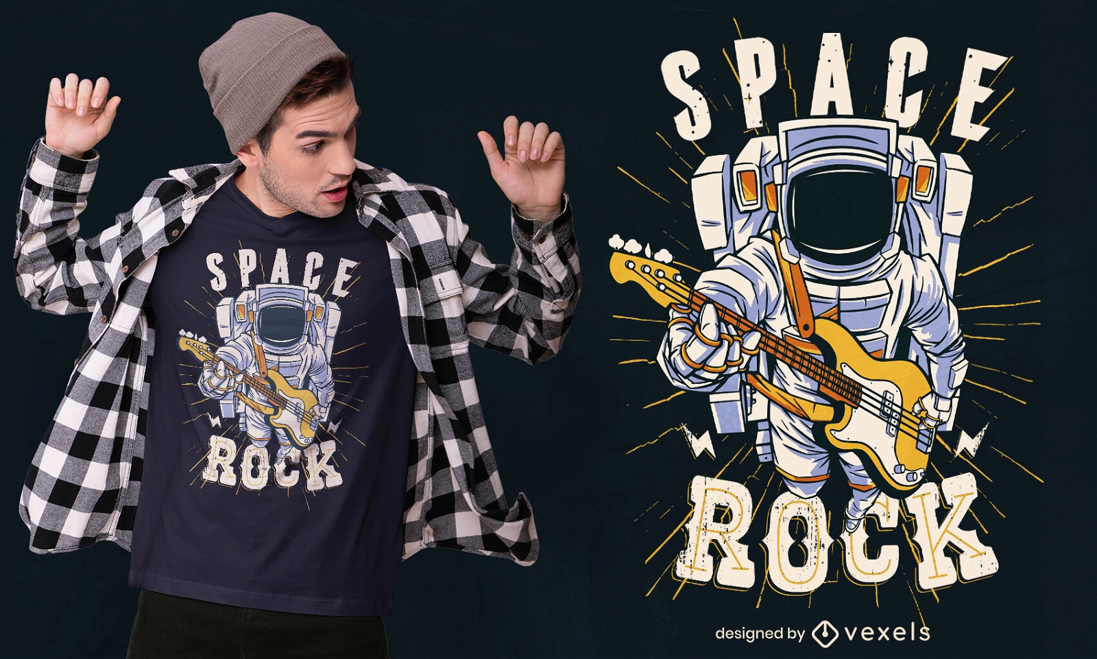 Diseño de camiseta de astronauta rockero
