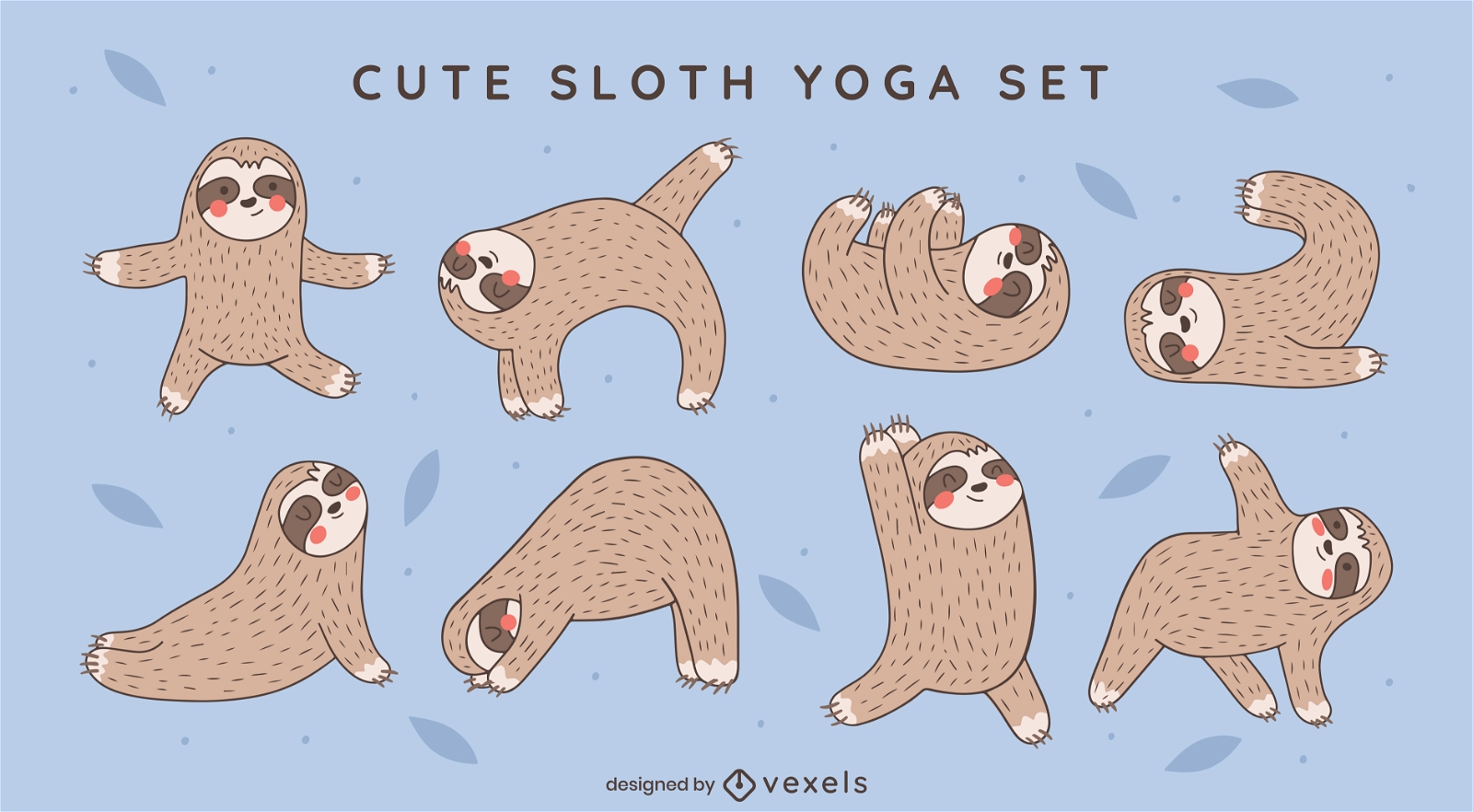 Cute yoga sloth character set