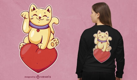 Lucky cat heart t-shirt design