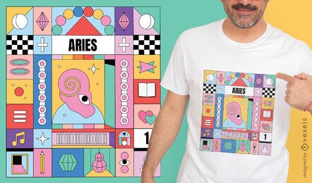 Diseño colorido de la camiseta del signo del zodiaco de Aries