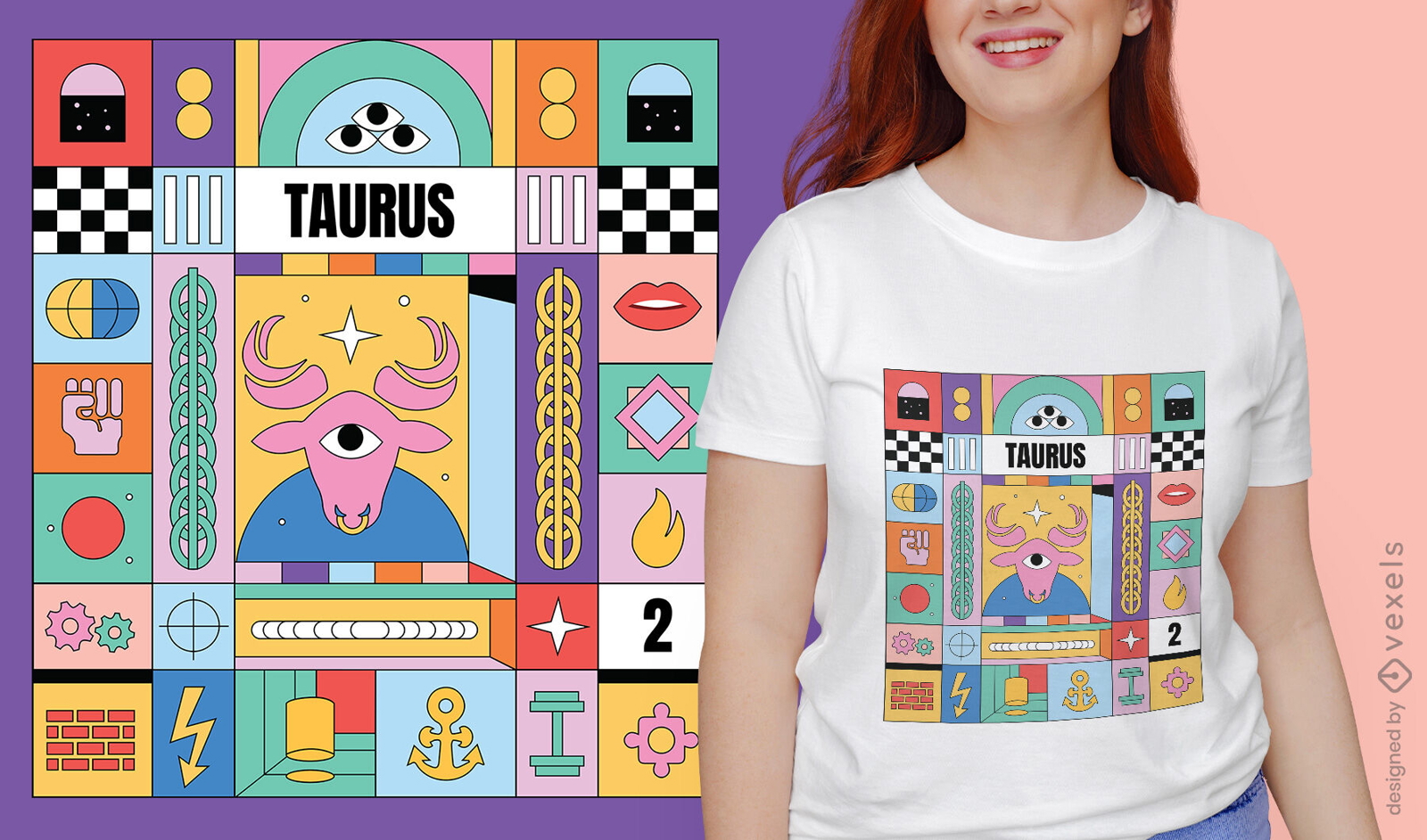 Tauro signo del zodiaco colorido diseño de camiseta