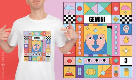 Diseño colorido de la camiseta del signo del zodiaco Géminis