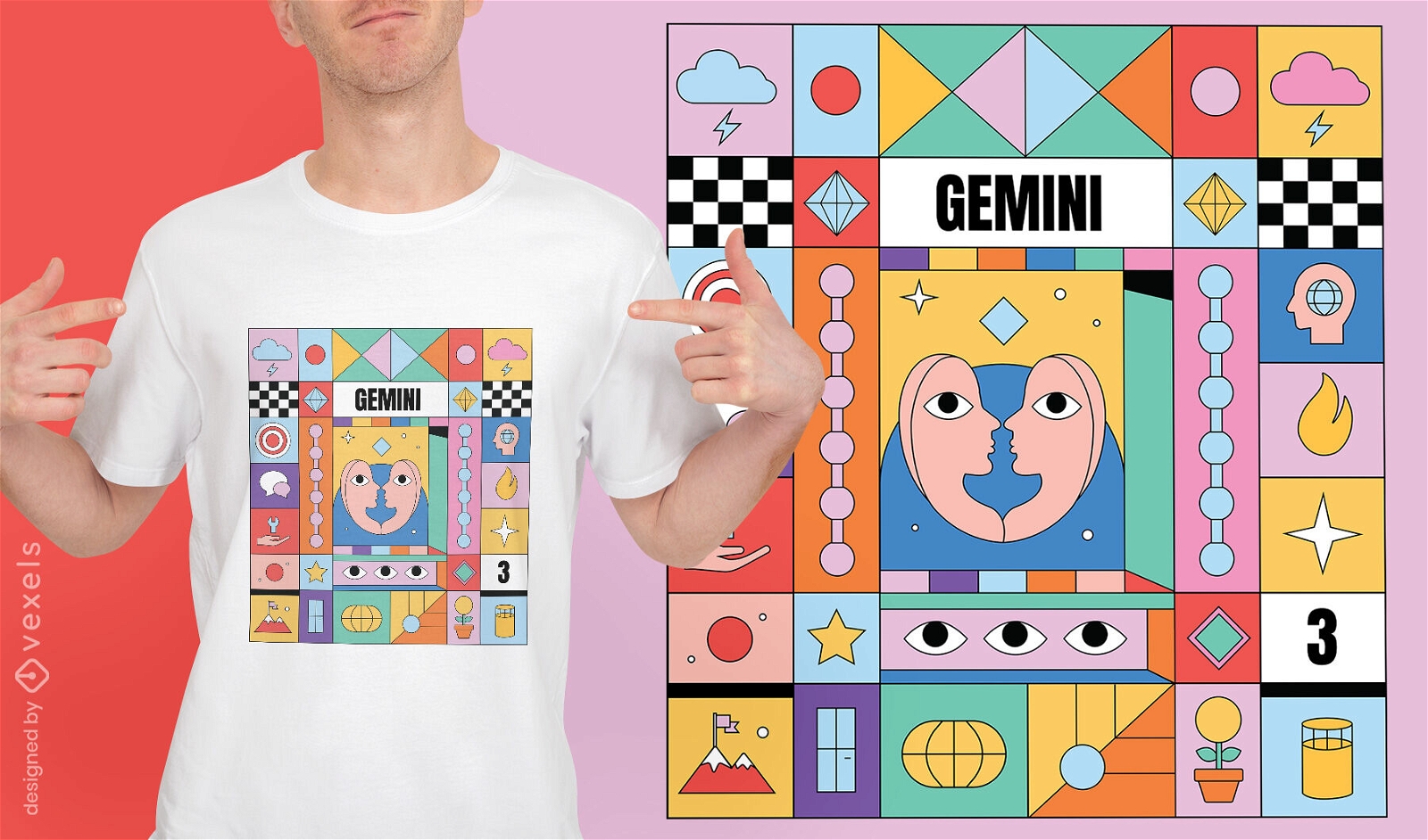 Gemini zodiac sign colorful t-shirt design