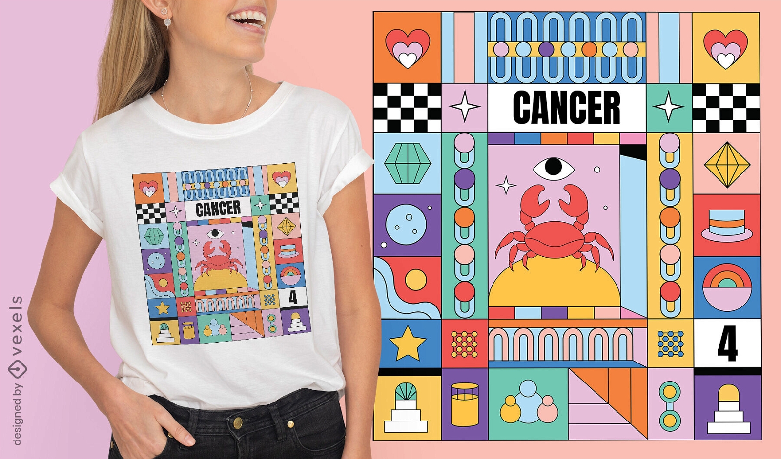 Design de camiseta colorida do signo de câncer