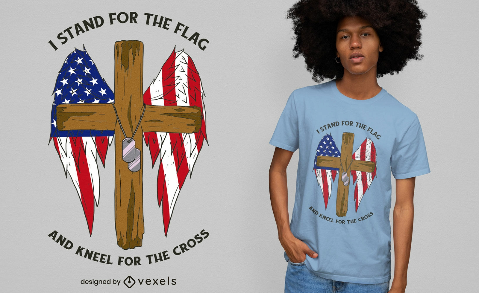 Cruz com design de t-shirt de asas americanas