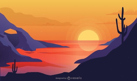 Desert landscape sunset nature illustration