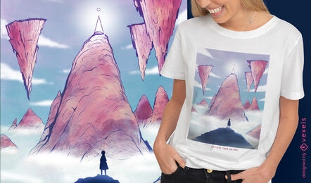 Islands in clouds fantasy landscape t-shirt design