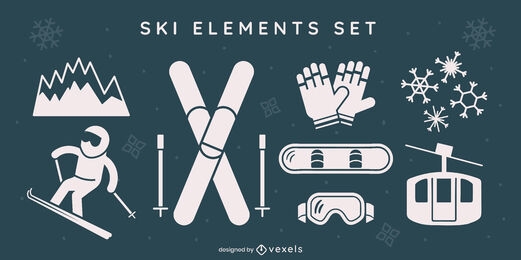 Conjunto de elementos de icono de deporte de invierno de esquí