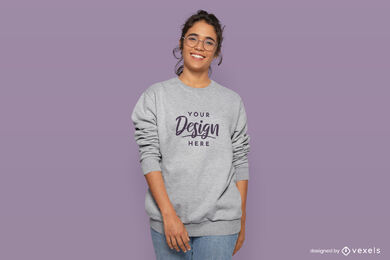 Short hair woman with glasses sweatshirt mockup
