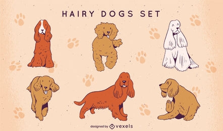Conjunto de animales de compañía de cachorro de perro peludo feliz