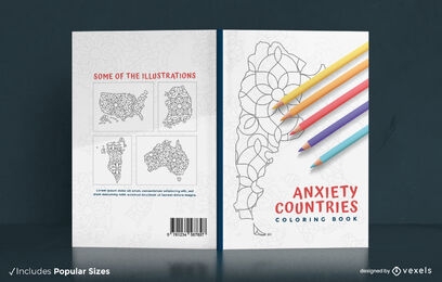 Design de capa de livro para colorir de países de ansiedade