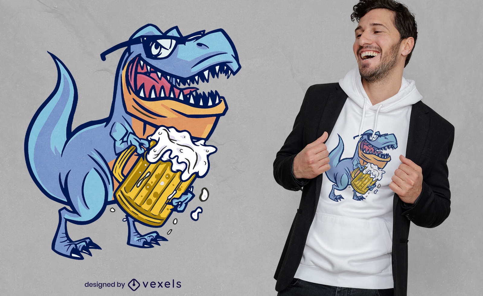 Design de camiseta de dinossauro t-rex de cerveja