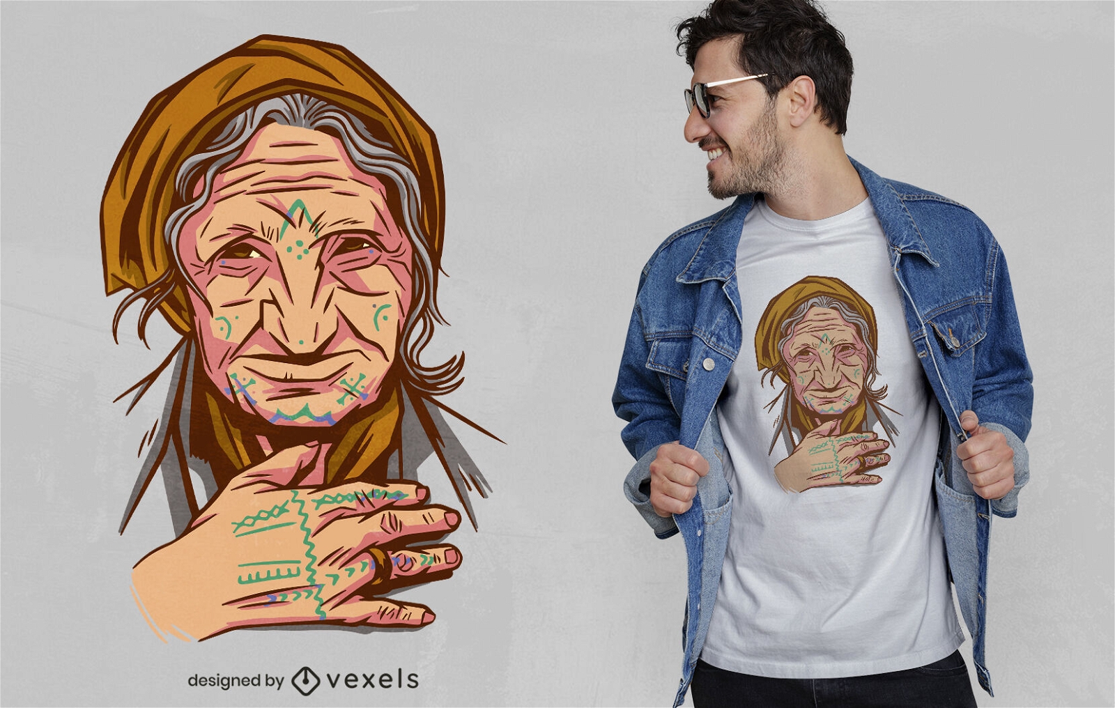 Design de camiseta de vovó idosa tatuada