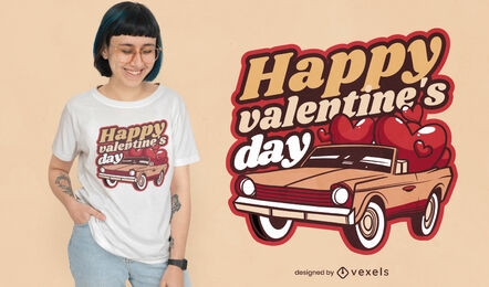 Diseño de camiseta de autos antiguos de san valentín