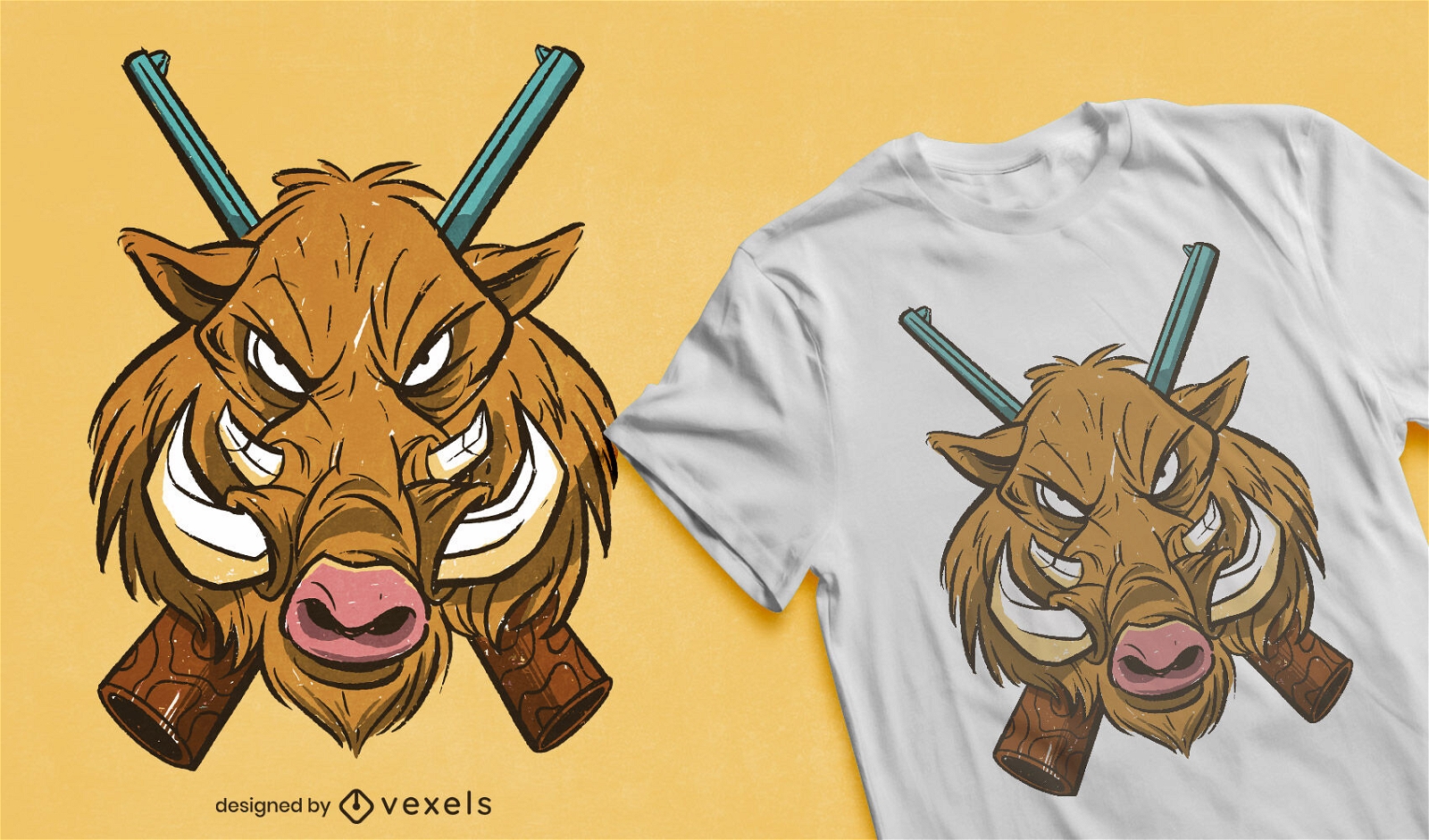 Design de camiseta de retrato de caça ao javali