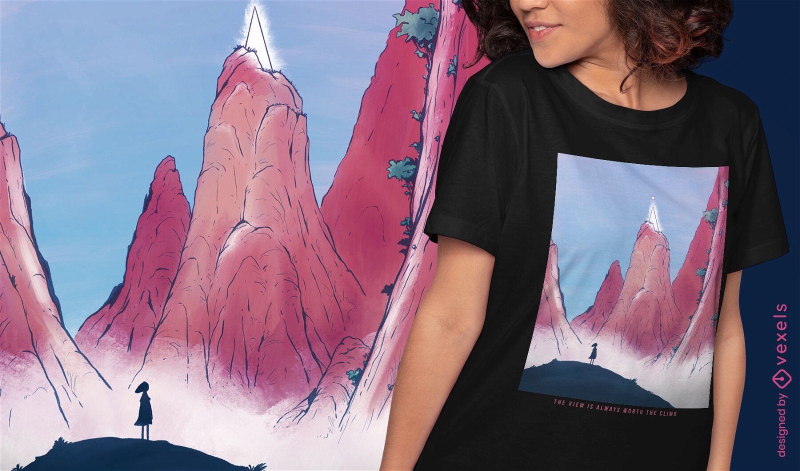 Dise?o de camiseta de paisaje de fantas?a de rocas gigantes.