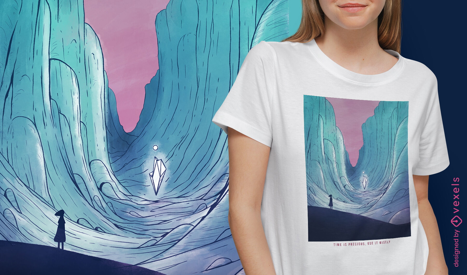 Diseño de camiseta de paisaje de fantasía de hielo.