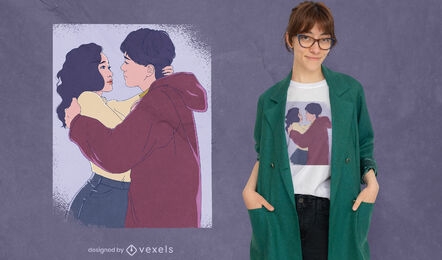 Romantic couple hugging t-shirt design