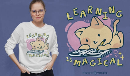 Lindo diseño de camiseta de escritura de gato