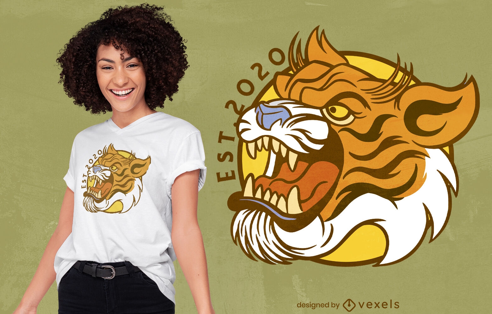 Diseño de camiseta de rugido de animales salvajes de tigre