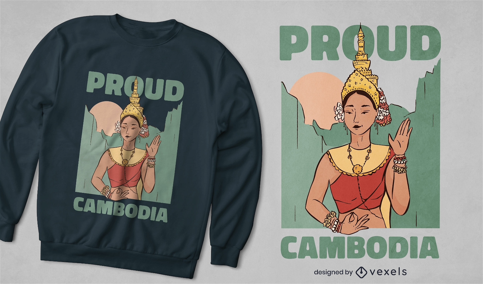 Design de t-shirt de menina cambojana tradicional