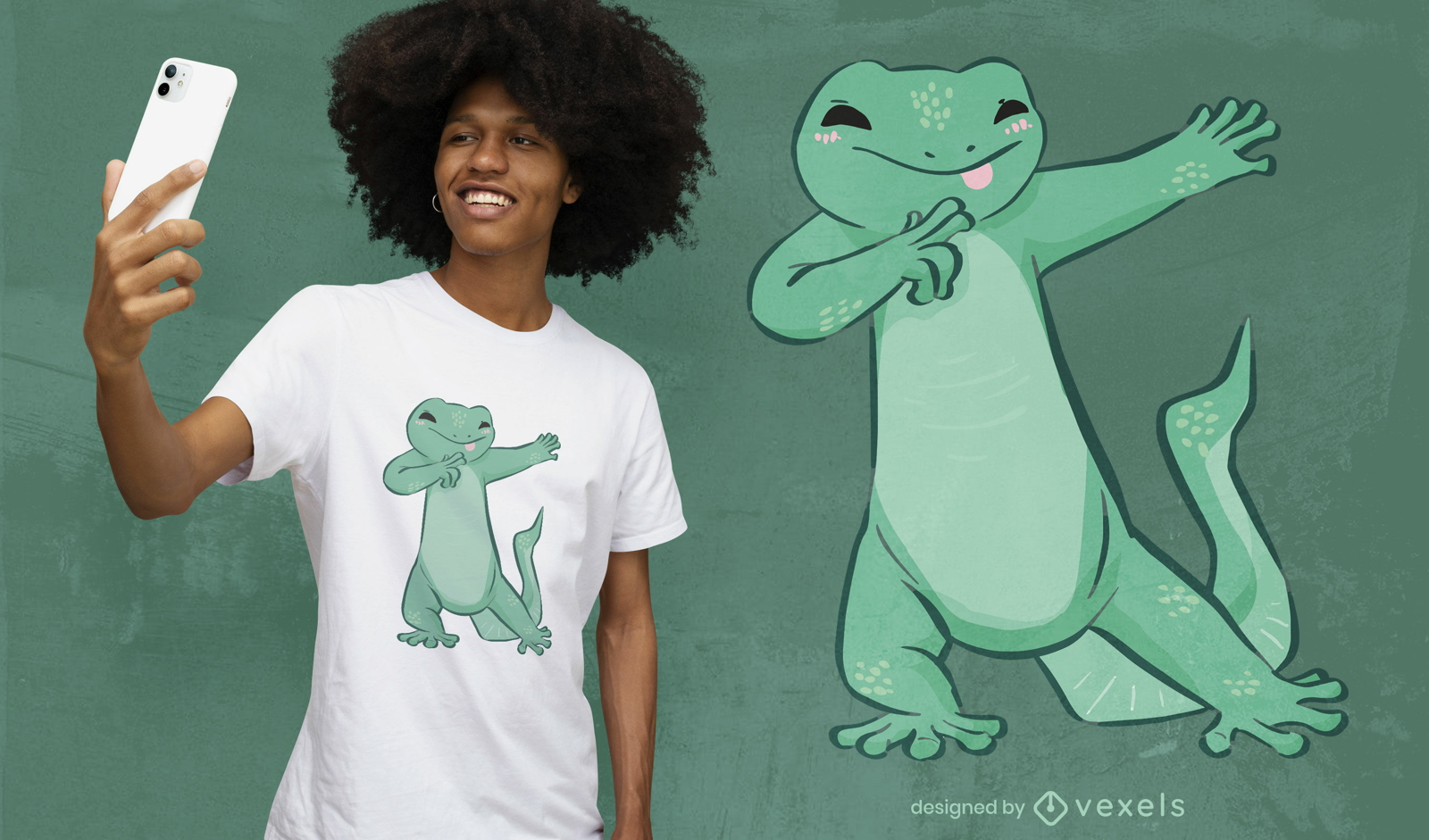 Diseño de camiseta dabbing animal lagarto