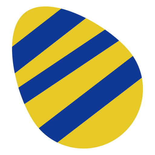 Huevo de pascua plano rayado azul y amarillo. Diseño PNG