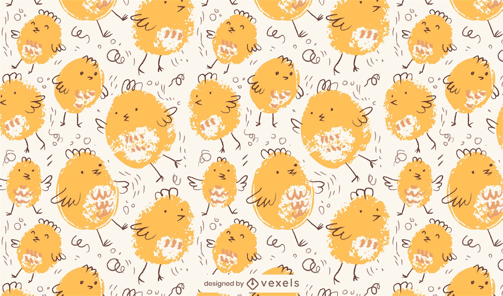Diseño de patrón de doodle de pollitos de Pascua