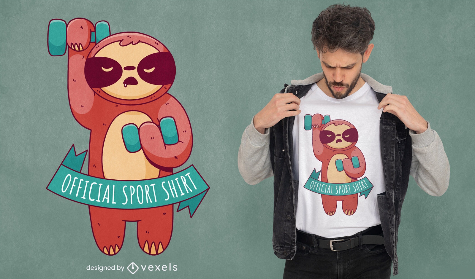 Fitness sloth with dumbbells t-shirt design