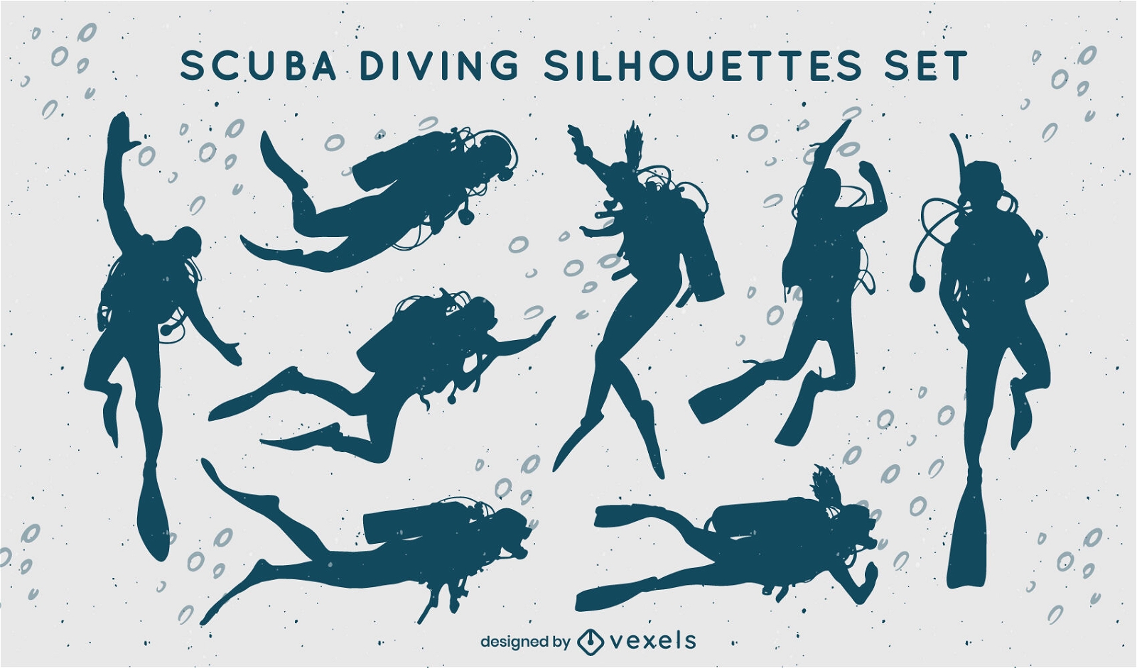 Scuba diving people hobby silhouette set