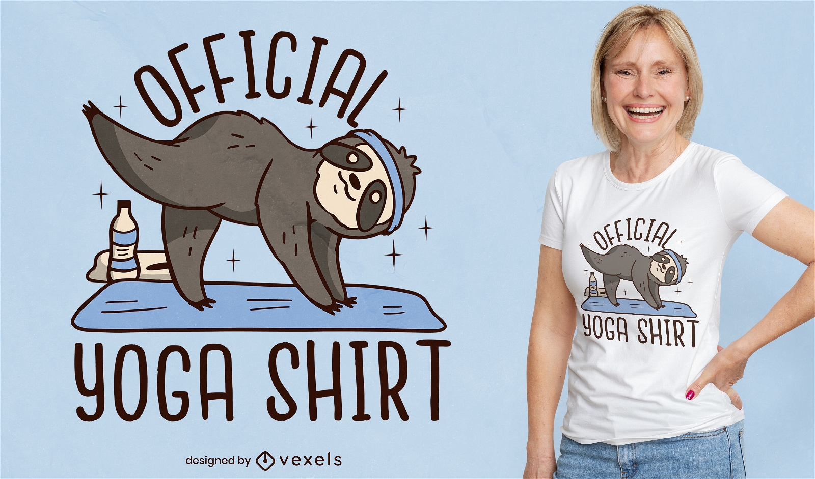 Design de camiseta de pregui?a de pose de ioga