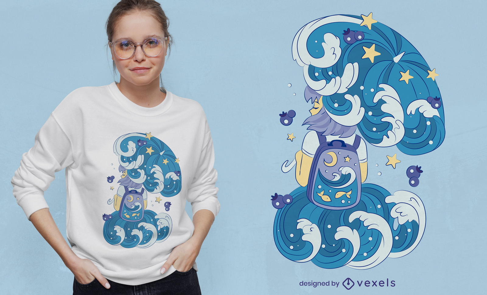 Anime-Mädchen mit Regenschirm-T-Shirt-Design