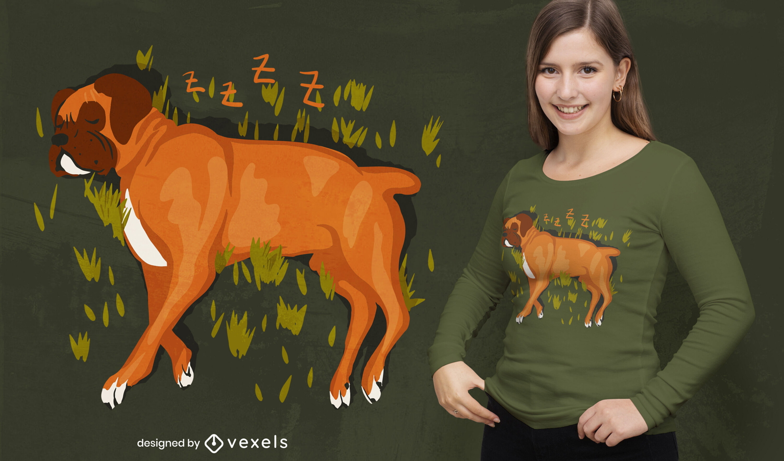 Boxer-Hund legt T-Shirt-Design