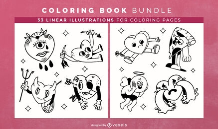 Valentine's characters coloring book pages design