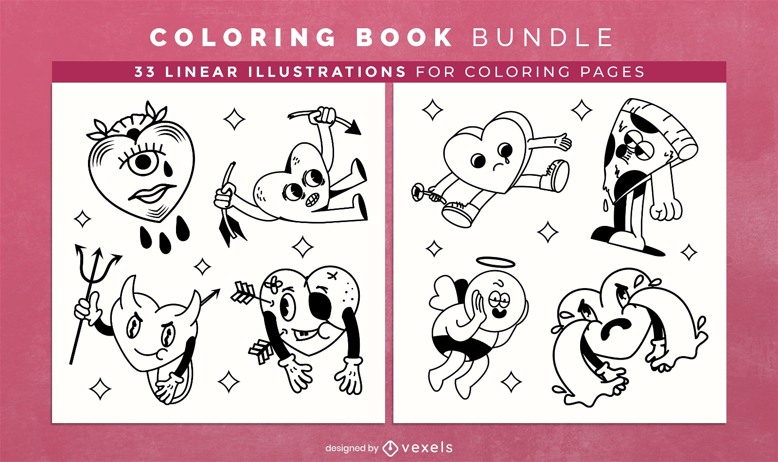 Diseño de páginas de libros para colorear de personajes de San Valentín